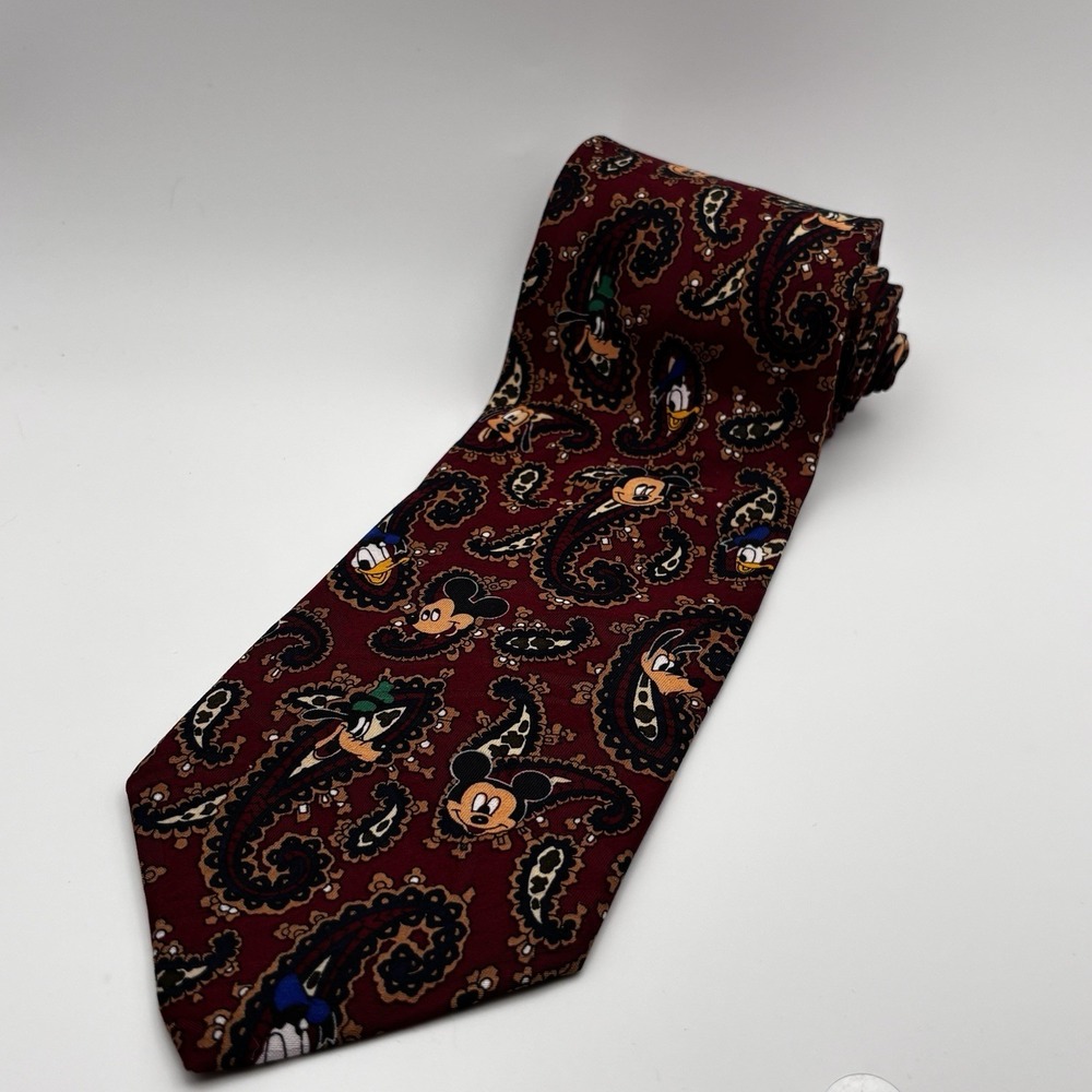 Disney Mickey Unlimited‎ Paisley Tie Burgundy 3.75" Vintage Goofy Donald